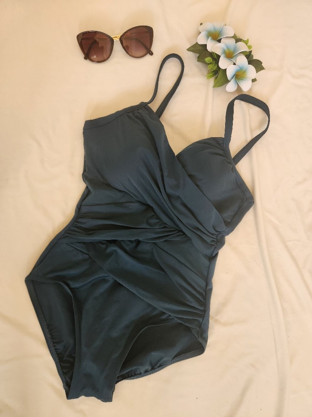 🐚Women’s SZ M One-Piece Swimsuit - Dark Teal Ruched Tankini Style